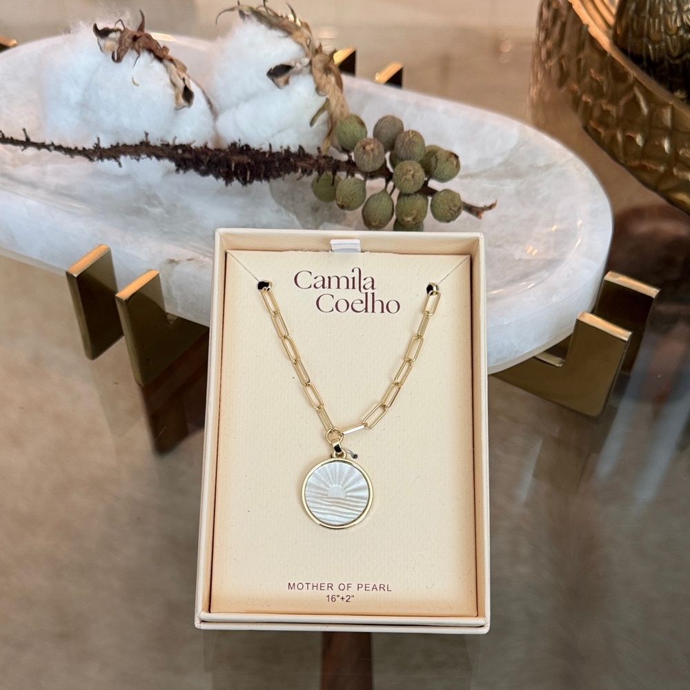 Camila Coelho Gold colored Chain Necklace with Mother of Pearl Pendant